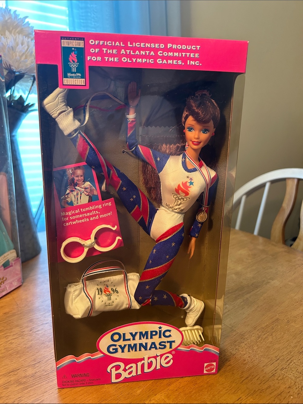 Barbie 1995 Olympic Gymnast Doll - Red, White, Blue Leotard - Brunette